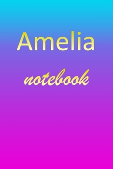 Amelia: Blank Notebook | Wide Ruled Lined Paper Notepad | Writing Pad Practice Journal | Custom Personalized First Name Initial A Blue Purple Gold  | ... Homeschool & University Organizer Daybook