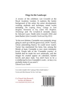 Hardcover Elecy For The Landscape: Late John Constable at the Royal Academy Book