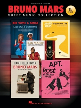Paperback Bruno Mars Sheet Music Collection: 15 of Bruno's Biggest Hits Arranged for Piano, Voice, and Guitar, with Chord Symbols, Guitar Chord Frames, and Full Book