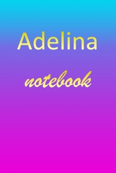 Adelina: Blank Notebook | Wide Ruled Lined Paper Notepad | Writing Pad Practice Journal | Custom Personalized First Name Initial A Blue Purple Gold  | ... Homeschool & University Organizer Daybook