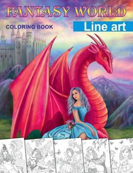 Paperback Fantasy World. Line art coloring book: Adult coloring book