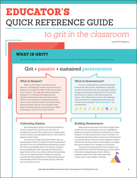 Paperback Educator's Quick Reference Guide to Grit in the Classroom Book