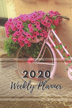 Weekly Planner: 52 week planner and month at a glance, Pink Bicycle with Basket of Pink Petunia Flowers