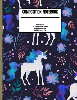 Paperback Composition Notebook Wide Ruled: Unicorn 100 Pages Book