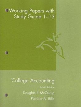 Paperback College Accounting Working Papers with Study Guide: Chapter 1-13 Book