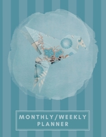 Monthly/Weekly Planner: Striped Teal Blue Japanese Origami Bird Weekly Planner + Monthly Calendar Views 12 Month Agenda Planner Gift For Bird Lovers 1676078045 Book Cover
