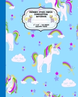 Primary Story Paper Composition Notebook: Dotted Midline and Drawing Space. School Grades K-2 Writing Exercise Practice Book, Unicorns In The Sky Pattern Cover. 1713356961 Book Cover