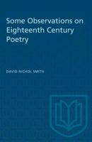 Some Observations on Eighteenth Century Poetry. 1487573170 Book Cover