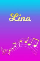 Lina: Sheet Music Note Manuscript Notebook Paper - Pink Blue Gold Personalized Letter L Initial Custom First Name Cover - Musician Composer Instrument Composition Book - 12 Staves a Page Staff Line No 1706719396 Book Cover