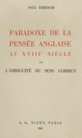 Paradoxe de la Pensee Anglaise Au XVIII Siecle: Ou l'Ambiguite Du Sens Commun 2707800783 Book Cover