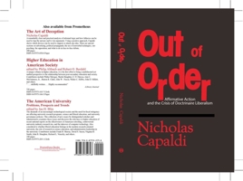 Out of Order: Affirmative Action and the Crisis of Doctrinaire Liberalism 0879752793 Book Cover