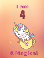 Unicorn SketchBook: I Am 4 & Magical With Unicorn Inside More Space for Sketching and Drawing and Writing Journal for Kids and Girls Marble Size 8.5in x 11in with 110 Pages 1654356638 Book Cover