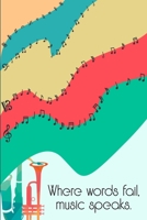 Where Words Fail Music Speaks: DIN-A5 sheet music book with 100 pages of empty staves for music students and composers to note music and melodies 1693081482 Book Cover