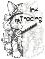 Ink Tracing: Coloring Book: Trace the Lines to Reveal Adorable Steampunk Cats and Kittens B0CP7Y7WJZ Book Cover