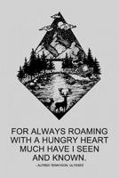 For Always Roaming With A Hungry Heart Much Have I Seen And Known. - Alfred Tennyson, Ulysses: (6x9 inches) College Ruled Notebook For Camping And Hiking - Nature Scenery with Mountains and Forest Lak 1074711661 Book Cover