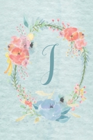 Notebook 6x9 - Initial J - Light Blue and Pink Floral Design: College ruled notebook with initials/monogram - alphabet series. 1676399321 Book Cover