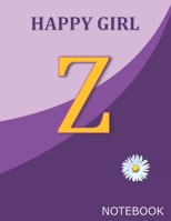 Happy Girl Z: Monogram Initial Z  Letter Ruled Notebook for Happy Women, Happy Girls and School, Pink Purple Floral Cover 8.5'' x 11'', 100 pages B083XVYX1V Book Cover
