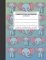 Composition Notebook Elephants: Zoo / Wild / Farm Animals Book Cover Blue Color 7.44"x9.69" 110 Pages Extra Wide Ruled Paper School Supplies 1089013930 Book Cover