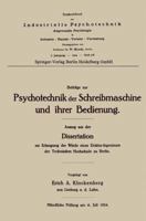 Beitrage Zur Psychotechnik Der Schreibmaschine Und Ihrer Bedienung 3662278111 Book Cover