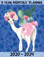5 Year Monthly Planner 2020-2024: Large & Simple Daily Organizer - Llama with Cactus & Flowers 1692549944 Book Cover