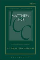 A Critical and Exegetical Commentary on the Gospel According to Saint Matthew 056708518X Book Cover