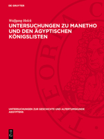 Untersuchungen Zu Manetho Und Den Ägyptischen Königslisten 3112777727 Book Cover