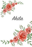 Akila: Personalized Notebook with Flowers and First Name - Floral Cover (Red Rose Blooms). College Ruled (Narrow Lined) Journal for School Notes, Diary Writing, Journaling. Composition Book Size 1674634404 Book Cover