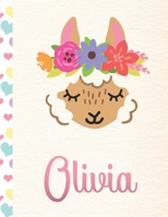 Olivia: Personalized Llama Primary Handwriting Notebook For Girls With Pink Name | Dotted Midline Handwriting Practice Paper | Kindergarten to Early ... | Grades K-2 Composition School Exercise Book 1652820825 Book Cover