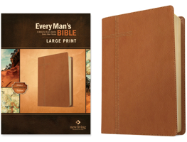 Every Man's Bible Nlt, Large Print (Leatherlike, Pursuit Saddle Tan) 1496466365 Book Cover