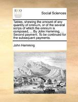 Tables, shewing the amount of any quantity of omnium, or of the several scrips of which the omnium is composed, ... By John Hemming, ... Second payment. To be continued for the subsequent payments. 1140995073 Book Cover