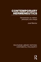 Contemporary Hermeneutics: Hermeneutics As Method Philosophy and Critique 0710005520 Book Cover