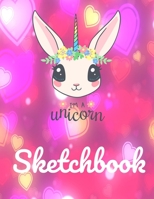 Sketchbook: Cute rabbit Unicorn On Pink Glitter hearts Effect Background, Large Blank Sketchbook For Girls, 100 Pages, 8.5" x 11", For Drawing, Sketching & Crayon Coloring (Kids Drawing Books) 167856138X Book Cover