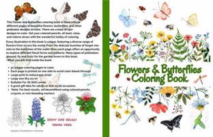 Flowers & Butterflies coloring book for adults & kids large print designs: 51 Unique Designs for Relaxation & Stress Relief for adults and kids of all ages 1963374053 Book Cover