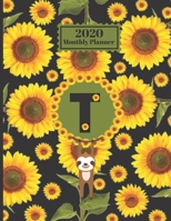2020 Monthly Planner: Smiling Sloth Sunflowers Personalized Monogram Initial T Letter T Appointment Calendar Organizer And Journal For Writing 1710270071 Book Cover