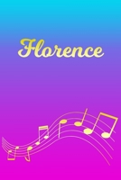 Florence: Sheet Music Note Manuscript Notebook Paper Pink Blue Gold Personalized Letter F Initial Custom First Name Cover Musician Composer Instrument Composition Book 12 Staves a Page Staff Line Note 1706627203 Book Cover