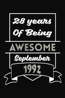 28 Years Of Being Awesome September 1992: Epic Since 1992, Blank Simple Lined/Ruled, Journal/Notebook, Happy 28th Birthday Gift, Blue Glossy Pretty Cover. 1655552732 Book Cover