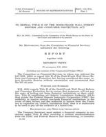 To Repeal Title II of the Dodd-Frank Wall Street Reform and Consumer Protection ACT Including Cost Estimate of the Congressional Budget Office 1540336174 Book Cover