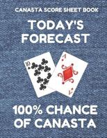 Canasta Score Sheet Book: Scorebook of 100 Score Sheet Pages For Canasta Games (Includes both American and Classic Rules), 8.5 By 11 Inches, Funny Forecast Denim Cover 1797505246 Book Cover