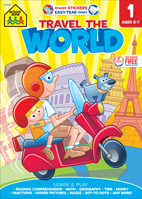 School Zone - Travel the World 1st Grade Learning Workbook - 240 Pages, Ages 6 to 7, Stickers, Beginning and Ending Letters, Geography, Culture, and More (Easy-Tear Top Bound Pad) 1681471930 Book Cover