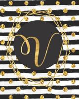 V: Monogram Initial V- Notebook/Journal/ Black and Gold Glitter/ 1074187423 Book Cover