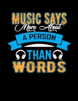 Music Says More About A Person Than Words: Unique Music Manuscript Paper Book: Sheet Music Notebook For Musicians / Pianist / Composers / Song Writers - 12 staves, 100 pages, 8.5x11 1691064165 Book Cover