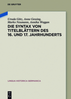 Die Syntax Von Titelbl�ttern Des 16. Und 17. Jahrhunderts 3110544911 Book Cover