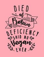 Died Of Protein Deficiency Said No Vegan Ever: The Perfect Vegan Notebook For Every Gym Pun Lover 1731075065 Book Cover