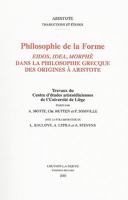 Philosophie de la Forme: Eidos, Idea, Morphe Dans La Philosophie Grecque Des Origines a Aristote 9042912650 Book Cover