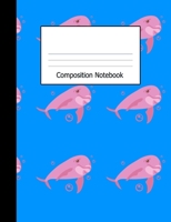 Composition Notebook: Wide Ruled Writing Book Pink Dolphins Blue Ocean Pattern Design Cover 1089852290 Book Cover