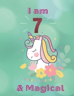 Unicorn SketchBook: I Am 7 & Magical With Unicorn Inside More Space for Sketching and Drawing and Writing Journal for Kids and Girls Marble Size 8.5in x 11in with 110 Pages 1654369640 Book Cover