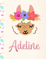 Adeline: Personalized Llama Primary Story Journal For Girls With Pink Name | Half Ruled Dotted Midline and Blank Picture Space | Kindergarten to Early ... | Grades K-2 Composition School Exercise Book 1652658831 Book Cover