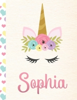 Sophia: Personalized Unicorn Journal For Girls - 8.5x11 110 Pages Notebook/Diary With Pink Name 1691877158 Book Cover
