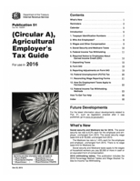 Publication 51 (2016), (Circular A), Agricultural Employer's Tax Guide 1530015006 Book Cover