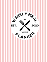 Weekly Meal Planner 2020: 55 Weeks of daily Meals planning, Shopping list with fields to mark. No more wasting food. Meals diary, Journal - Original pink line pattern. 1675635099 Book Cover